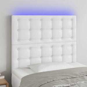 vidaXL LED горна табла за легло, бяла, 100x5x118/128см, изкуствена кожа (3122509)