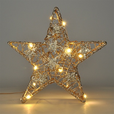 Solight vianočná hviezda glitter zlatá kovová 14x LED 2x AA