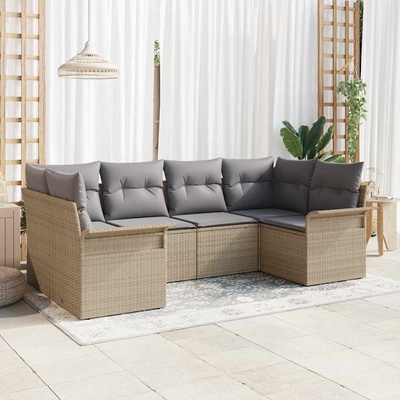 vidaXL Градински Софа Комплект с възглавница 6 pcs Бежово полиратан (3345500)