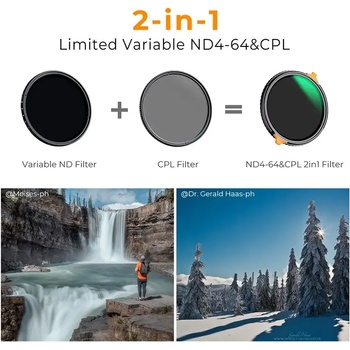 K&F Concept 62 mm 2в1 ND4-ND64 (2-6 Stop) +CPL филтър NANO-X 28 Multi-Layer Coatings HD 8К (3200195)