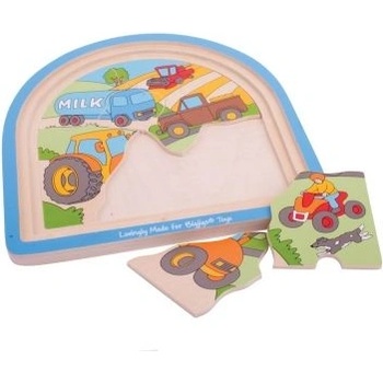 Bigjigs Toys - Дървен многослоен пъзел - Ферма (BJ589)