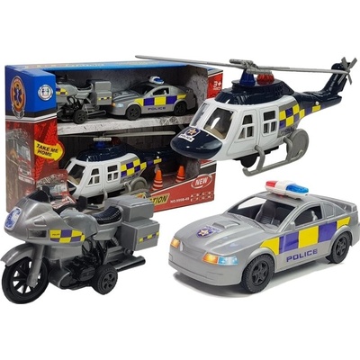 Lean Toys Policajné vozidlá vrtuľník motorka auto + svetelné a zvukové efekty