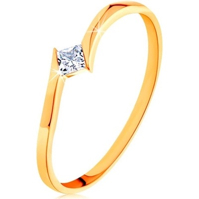 Šperky Eshop Prsten ve žlutém zlatě zahnuté konce ramen čtvercový zirkonek S3GG156.84