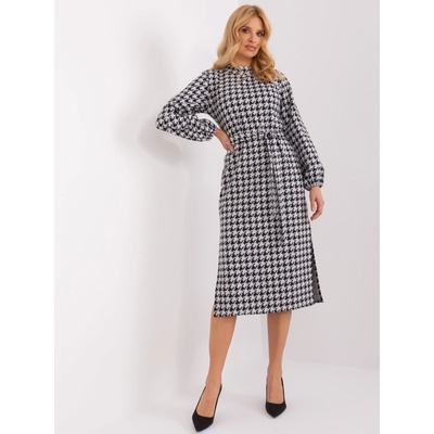 Midi šaty so vzorom kohútej stopy LK-SK-509516.04 white-black