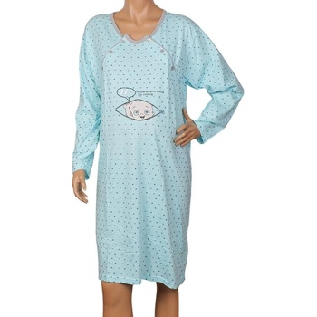 Синя макси нощница за кърмачки с бебе и звездички