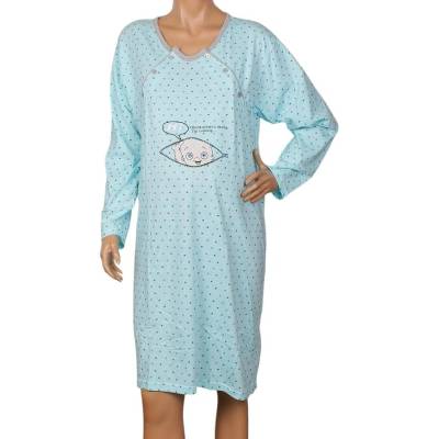 Синя макси нощница за кърмачки с бебе и звездички