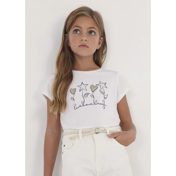 MAYORAL Тениска с къс ръкав basic в бяло за момиче със златисти елементи Майорал