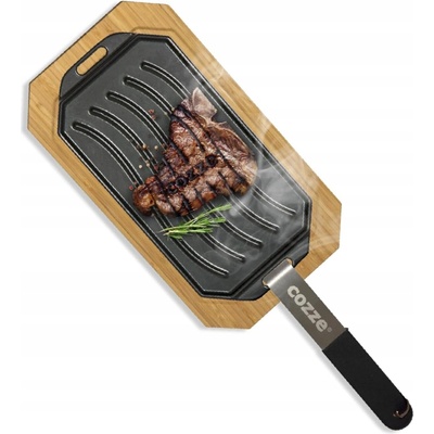 Cozze Liatinová panvica s dreveným podnosom 33 x 16,5 cm