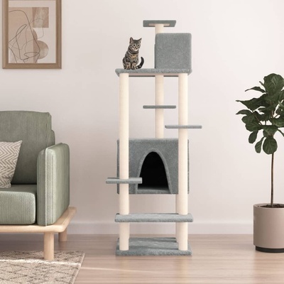VidaXL Kočičí strom se sisalovými sloupky a 2 domečky světle šedý 66,5 x 60 x 154 cm – Hledejceny.cz