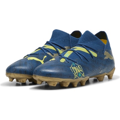 PUMA Детски футболни бутонки Puma Future 7 Match Rush Childrens Firm Ground Football Boots - Blue/Yllw/Gold