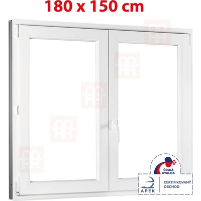 Okna Hned Plastové okno trojsklo 1800 x 1500 mm bílé dvoukřídlé bez sloupku (štulp) pravé