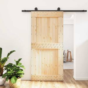 vidaXL Преплъзваща се врата 100 x 210 cm Естествено и черно (3444997)