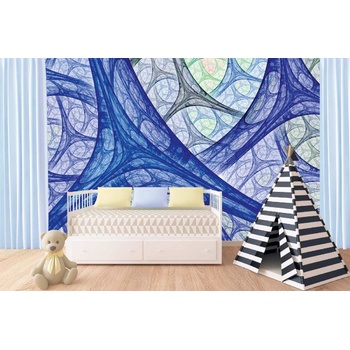 DIMEX ART s. r. o Самозалепваща се флизелинова фототапета сини абстрактни криви 375 x 250 см