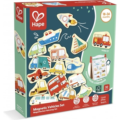 Комплект за игра Hape - Магнитни превозни средства, 30 броя (H2008)