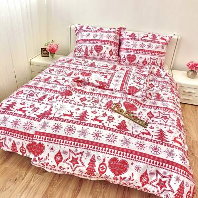 TiaHome Obliečky bavlna Vianočné obliečky Christmas červené Vankúš 70x90 Paplón 140x200