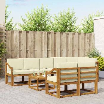 vidaXL Комплект дивани за открито 9 pcs Натурален и Крема (3366618)