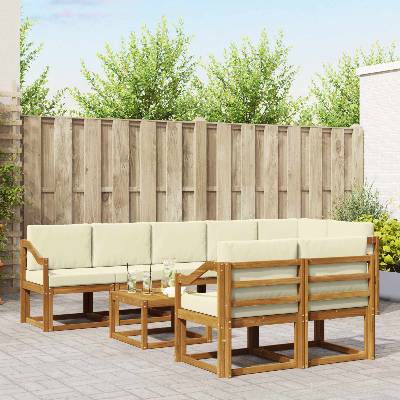 vidaXL Комплект дивани за открито 9 pcs Натурален и Крема (3366618)