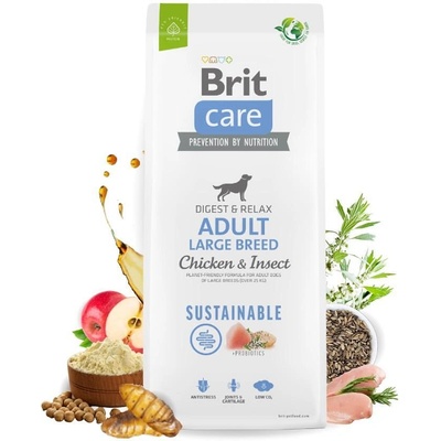 Brit Care Dog Sustainable Adult Large Breed Chicken&Insect- Супер премиум суха храна за кучета от големите породи. С високоусвоим протеин от насекоми и пилешко месо 12 кг