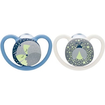 Nuk Силиконови залъгалки NUK - Space Night, с кутия за стерилизиране 0 - 6 месеца, 2 броя, момче (10730579_boy)