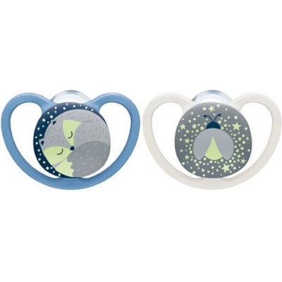 Nuk Силиконови залъгалки NUK - Space Night, с кутия за стерилизиране 0 - 6 месеца, 2 броя, момче (10730579_boy)