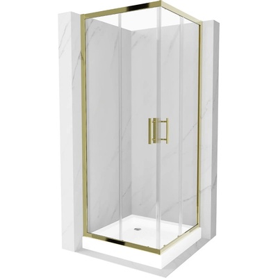 Mexen Rio квадратна душ кабина 70 x 70 см, прозрачна, златна + корито Rio, бяло - 860-070-070-50-00-4510 (860-070-070-50-00-4510)