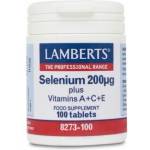 LAMBERTS Хранителна добавка Селен + Витамини A+C+E, Lamberts Selenium 200g plus A+C+E 100 tablets