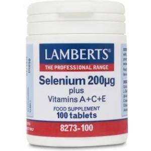LAMBERTS Хранителна добавка Селен + Витамини A+C+E, Lamberts Selenium 200g plus A+C+E 100 tablets