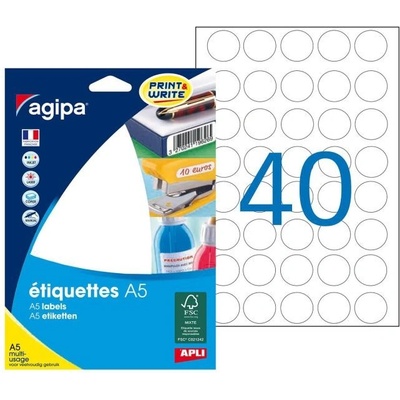 Etikety kruhové 24mm Agipa A5 biele 114004