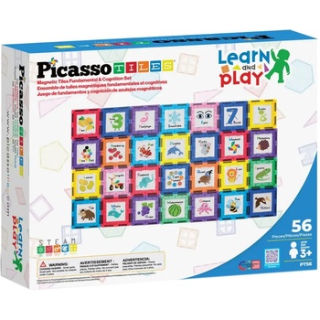 PicassoTiles Mагнитен конструктор Picasso Tiles STEM - Learn and Play, 56 части (PT56)