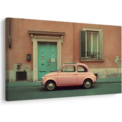 Obraz růžový retro vůz v městě - 60x40