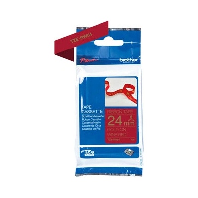 Páska Brother TZE-RW54, 24mm, zlatý tisk/vínově červený podklad