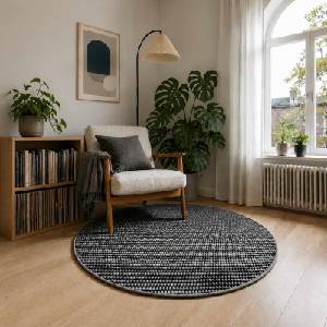 vidaXL Килим Антрацит Ø 120 cm 100% полиестер 3 mm Пере се (42041698)