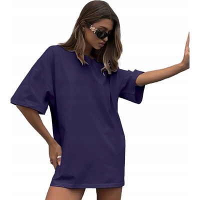 Dámske oversize tričko dlhé fialové mini šaty