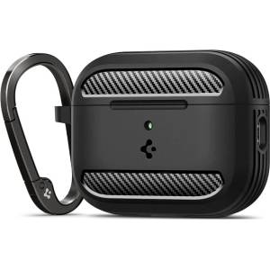 Spigen Силиконов удароустойчив кейс с карабинер за Apple AirPods Pro 3 - Spigen Rugged Armor Case (черен) (ACS09822)