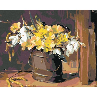 Zuty Malování podle čísel Luční kvítí v kyblíku 50 x 40 cm vypnuté plátno na rám