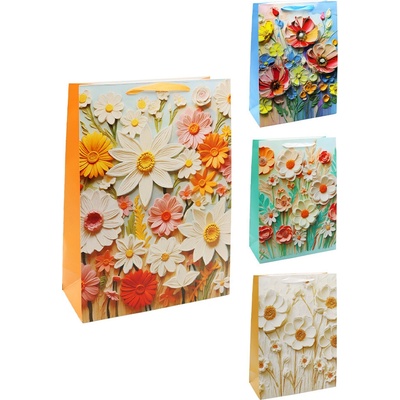 Dárková taška 2049 Flowers, velikost S 18 x 10 x 23 cm (mix 4 vzorů)
