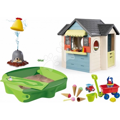 Smoby Set domeček se zahradní restaurací Chef House DeLuxe a pískoviště se stříkající chobotnicí a vozík se zmrzlinou