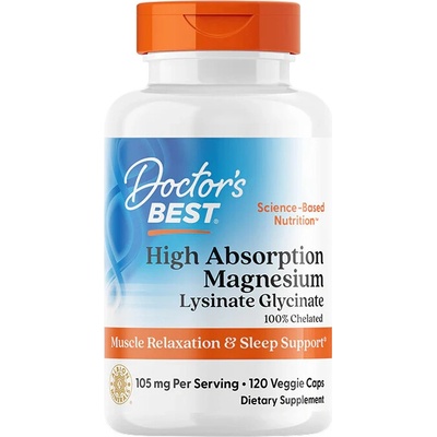 Doctor's Best Magnesium Lysinate Glycinate, 52,5 mg, 120 rastlinných kapsúl