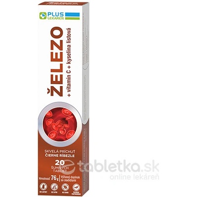 Plus Lékáreň Železo + Vitamín C + kyselina listová šumivé tablet čierne ríbezle 20 ks