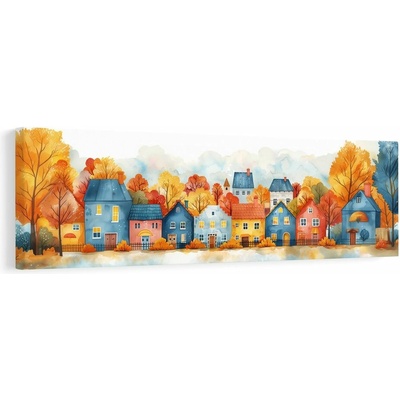 Obraz podzimní vesnička s domky - 120x40