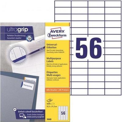 Etikety univerzálne 52,5x21,2mm Avery A4 100 hárkov