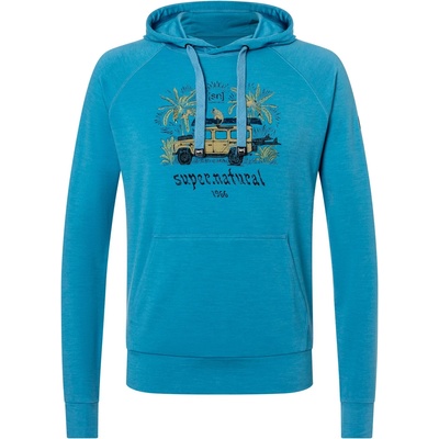 super. natural Мъжки вълнен пуловер super. natural Tropicar Hoodie - Blue Heaven / Various - размер XL (005-6921-0114)