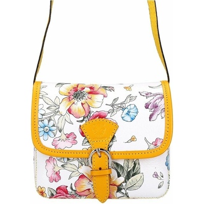 Gregorio Žltá dámska kabelka z prírodnej kože 112 FL crossbody s nastaviteľným popruhom a ozdobnou prackou