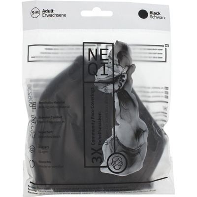 NEQI rúška trojvrstvová dospelá čierna 3 ks