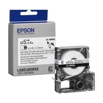Epson LK-4WBA5 C53S654904 6mm x 9m, čierna tlač / biely podklad, originálna zmršťovacia bužírka