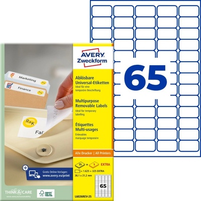 Avery Zweckform L6026REV-25 Snímatelné etikety 38x21,2 mm 1950 ks bílé