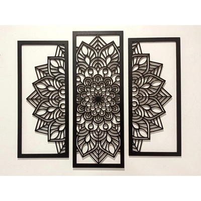 MAJADESIGN Dřevěná mandala HARMONIE - trojdílný obraz na stěnu dekorace z překližky barevně lakovaná Rozměr obrazu: 88 x 75 cm