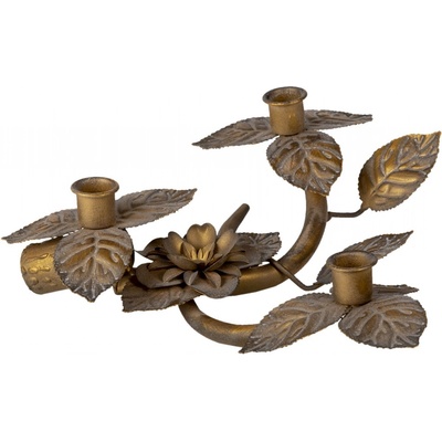 Měděný antik kovový svícen s květy na 3 svíčky - 32*30*10 cm - Clayre & Eef