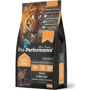 Pro Performance Sterilised Chicken & Rice Cranberry - пълноценна суха храна за кастрирани котки с пиле и ориз, 2 кг - Турция