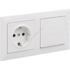 Legrand - Еднополюсен ключ № 1 и битов контакт SCHUKO с рамка SUNO 250V бяла (LR0086D)